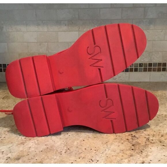 Stuart Weitzman McKenzee Red Patent Leather Lace Up Combat Boots Women’s size 7 - Picture 8 of 11